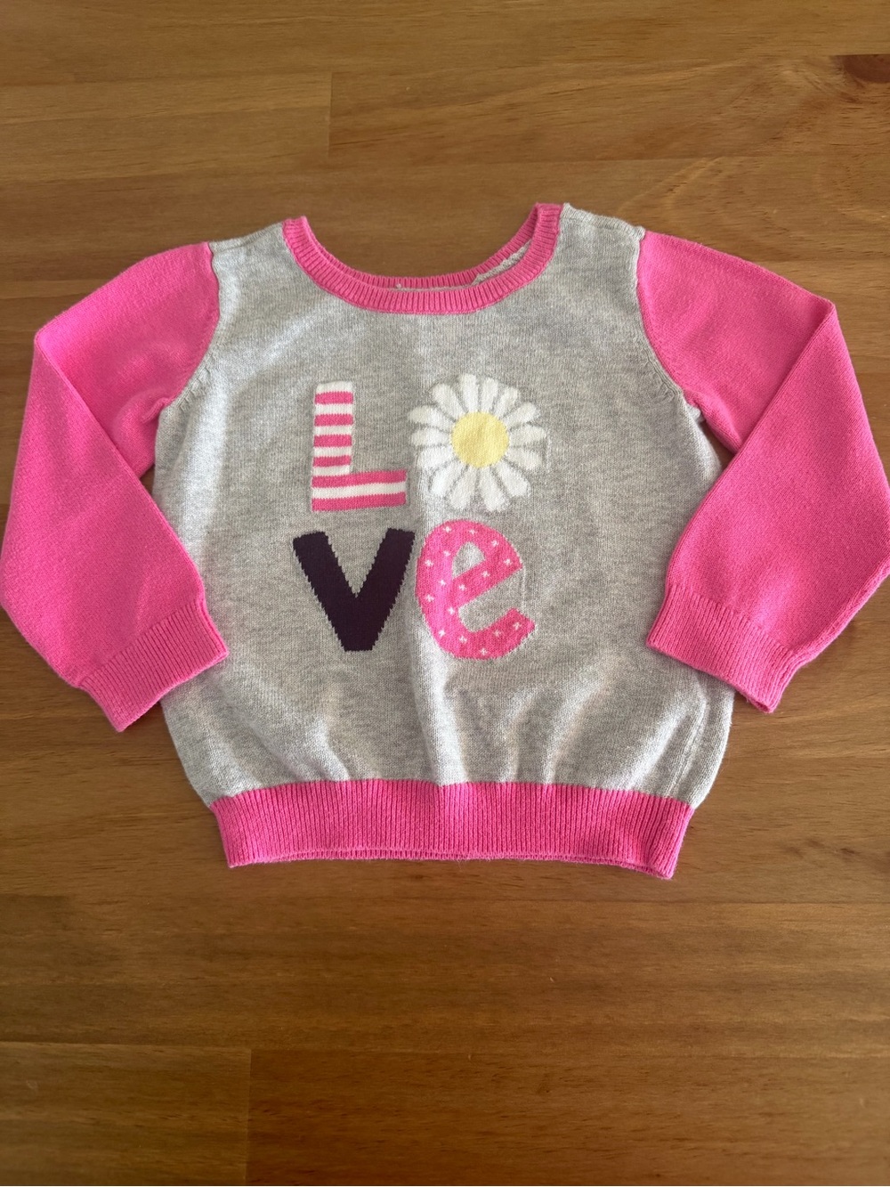 1989 Place Girls' Pink & Gray 'LOVE' Daisy Sweater Size 18-24M